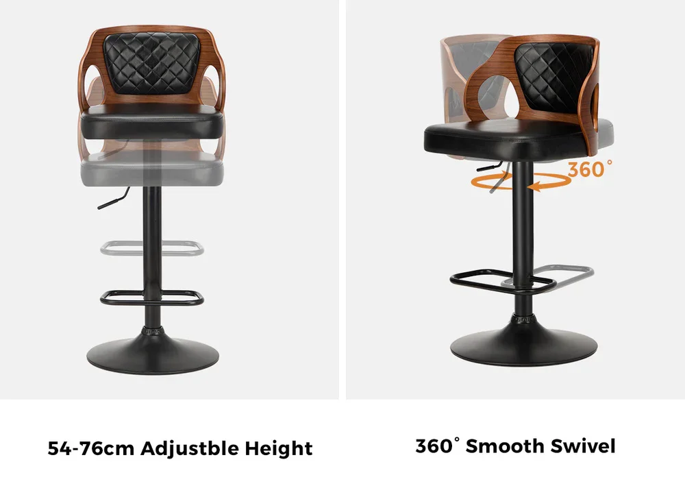 2x Bar Stools Swivel Kitchen Bar Stools Leather Black - Image 2