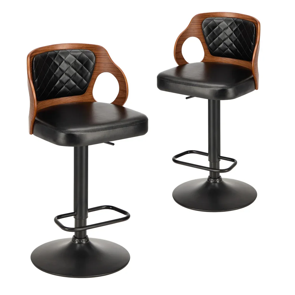 4x Bar Stools Swivel Bar Chairs Gas Lift Leather Black - Image 9