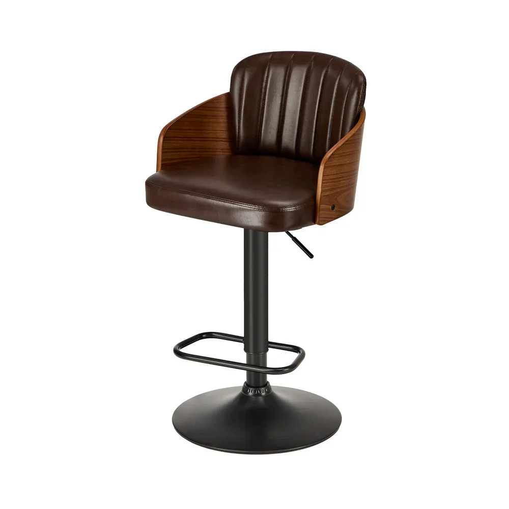 2x Bar Stools Adjustable Height Stool Swivel Leather Brown - Image 4
