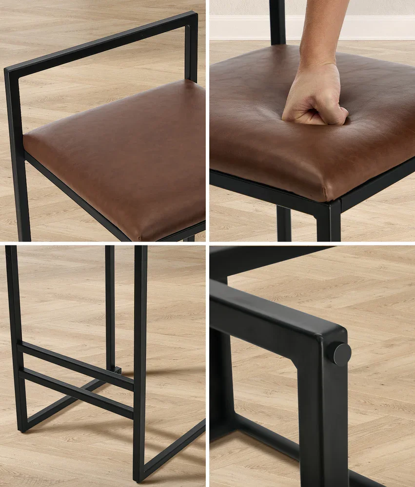 2x Bar Stools Metal Counter Chair Barstools Brown Leather - Image 7