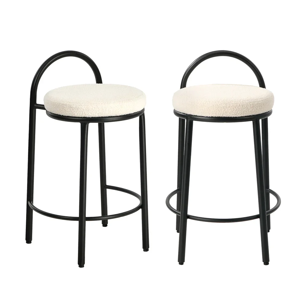 2x Bar Stools Dining Chairs Round Stool Counter Seat Boucle - Image 3