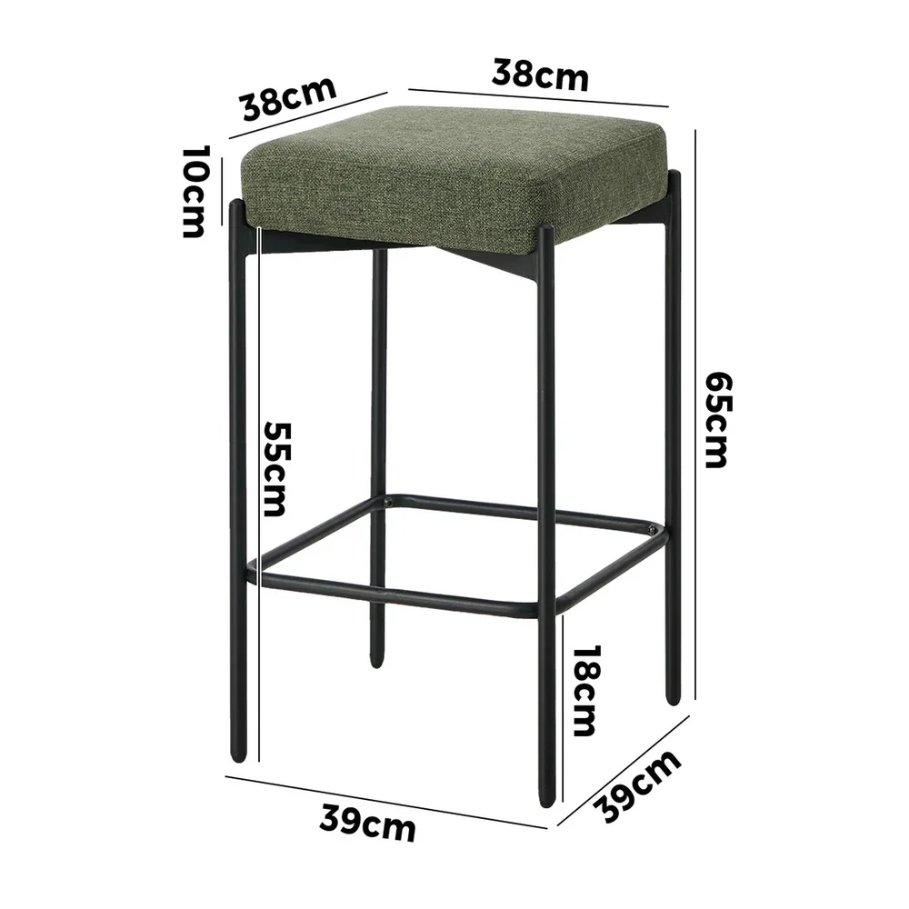 4x Bar Stools Kitchen Counter Stool Linen Seat Metal Green - Image 3