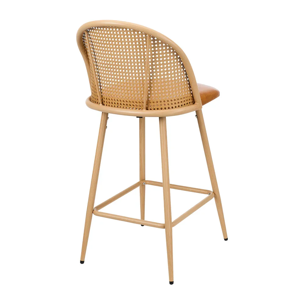 2x Bar Stools Rattan Dining Chair Natural PU Brown - Image 2