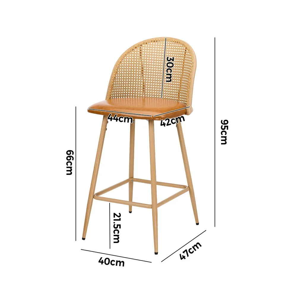 2x Bar Stools Rattan Dining Chair Natural PU Brown - Image 7