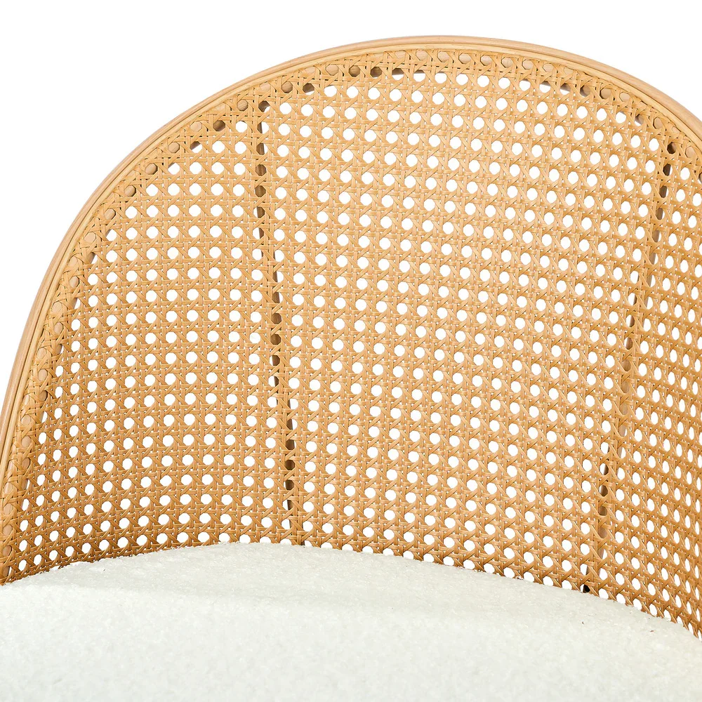 4x Bar Stools Rattan Dining Chair Natural Boucle White - Image 9