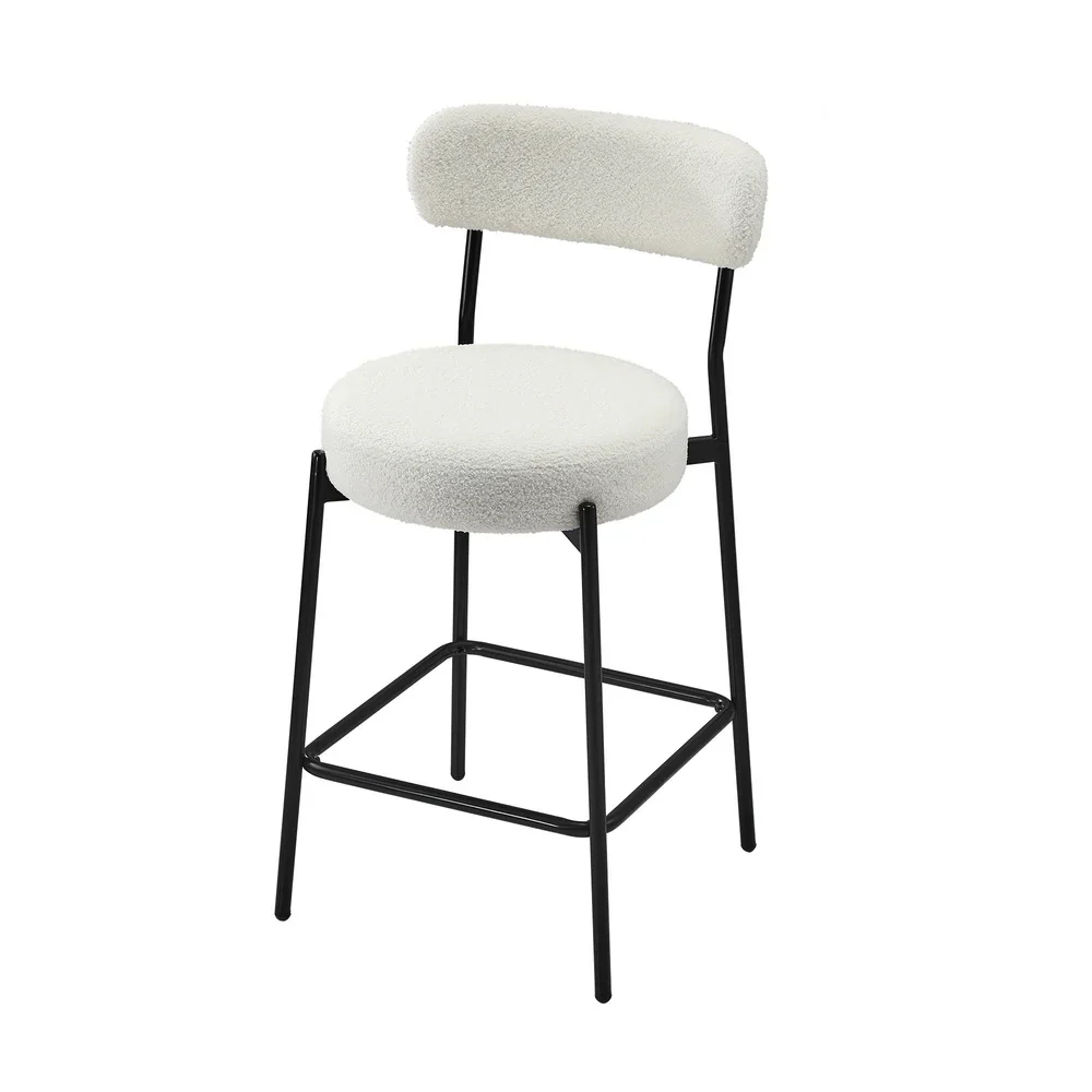 4x Bar Stools Kitchen Dining Stool Boucle Fabric White - Image 3