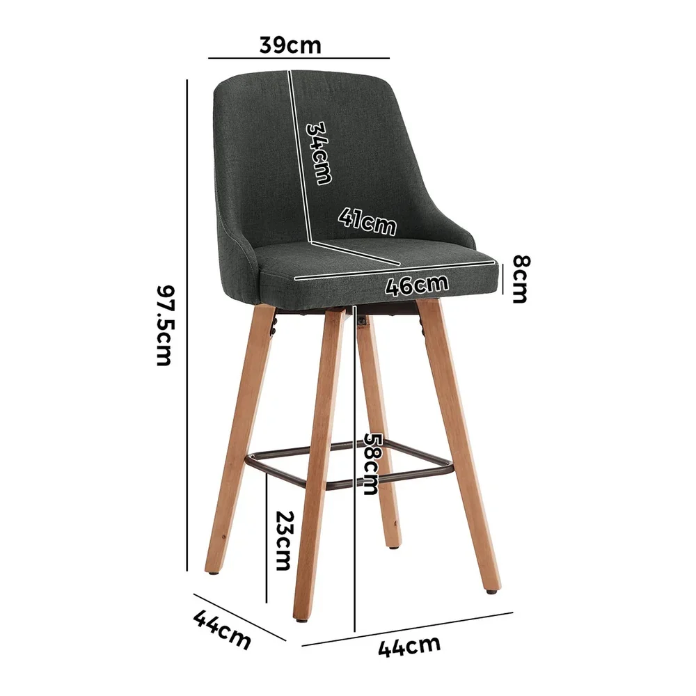 4x Bar Stools Kitchen Dining Chairs Wooden Stool Linen Grey - Image 6