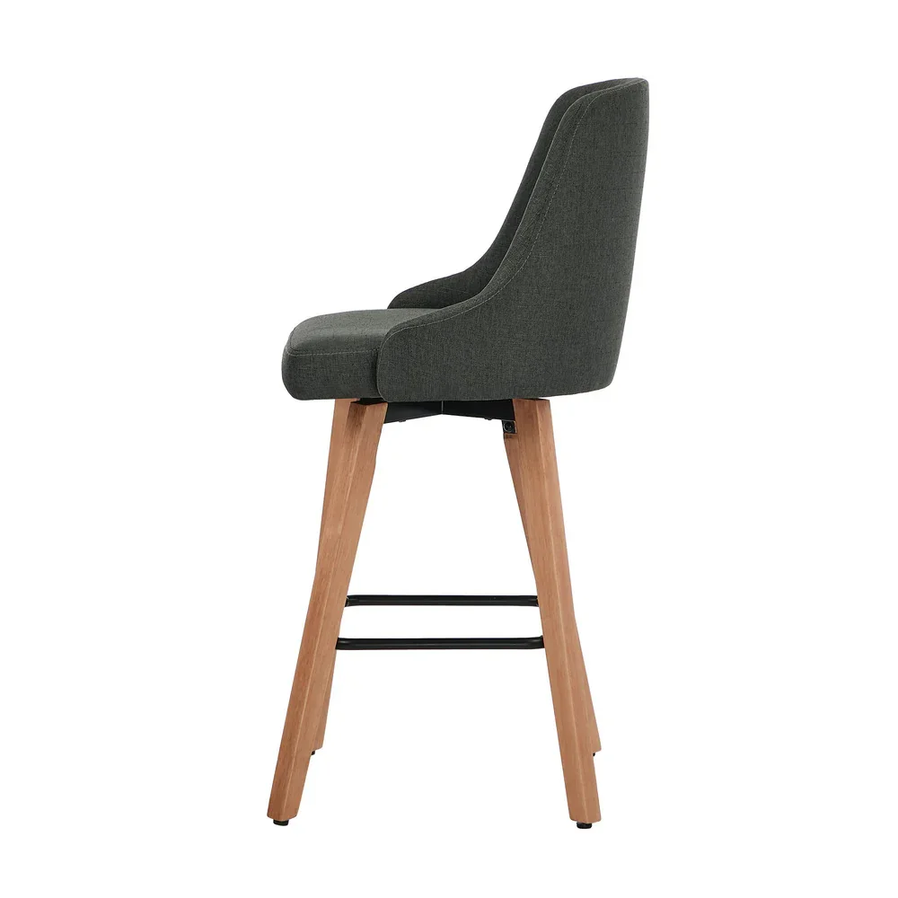 4x Bar Stools Kitchen Dining Chairs Wooden Stool Linen Grey - Image 2