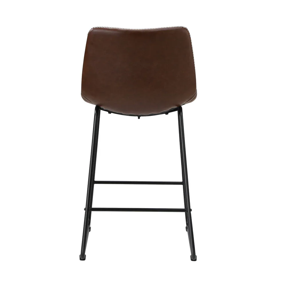2x Bar Stools Leather Padded Stool Brown - Image 2