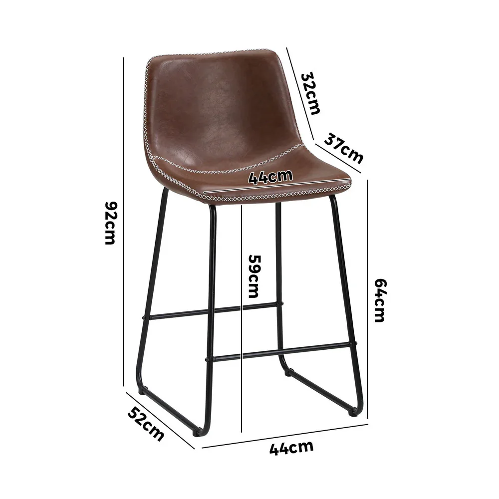 2x Bar Stools Leather Padded Stool Brown - Image 4