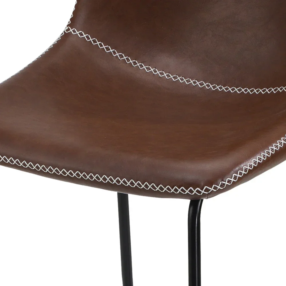 2x Bar Stools Leather Padded Stool Brown - Image 5