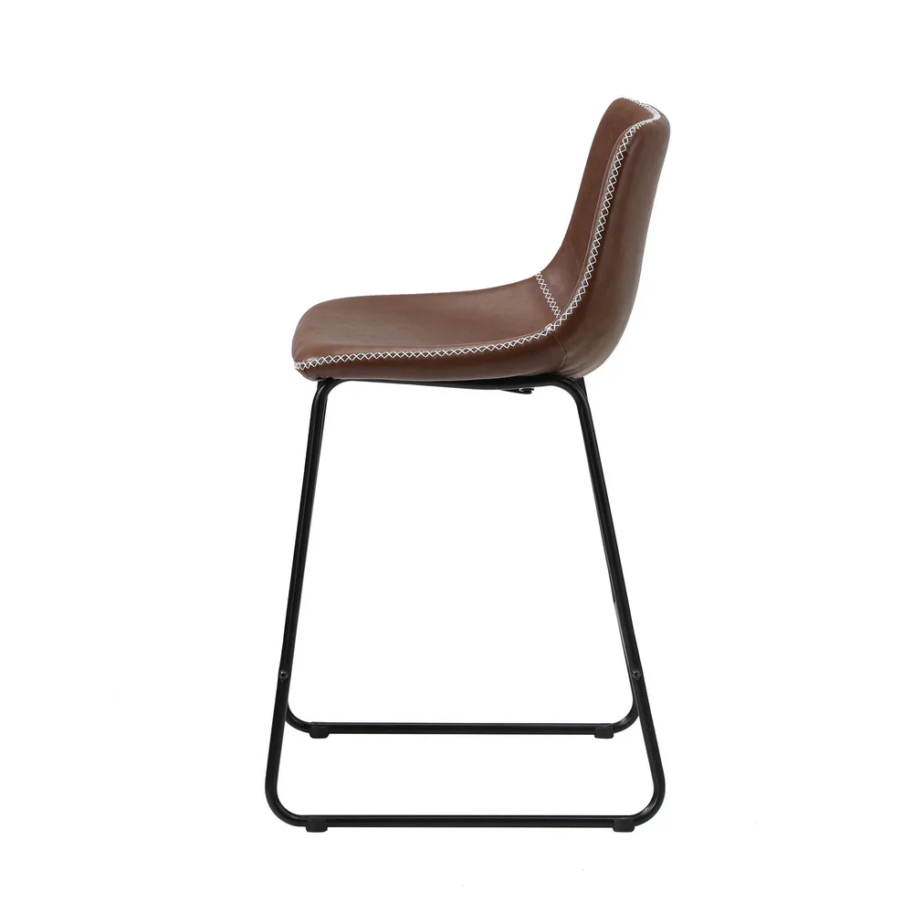 2x Bar Stools Leather Padded Stool Brown - Image 6
