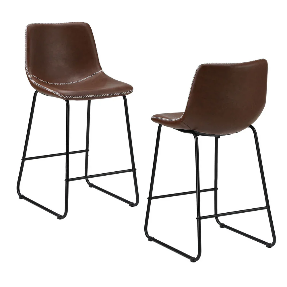 2x Bar Stools Leather Padded Stool Brown - Image 7