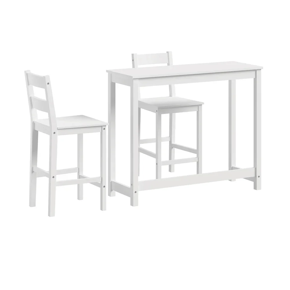 3PCS Bar Table Set Cafe Tables and 2 Stools White - Image 7