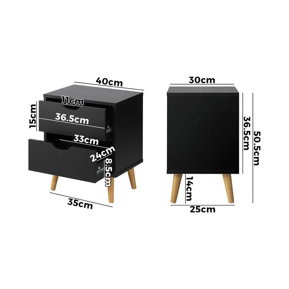 Bedside Tables 2 Drawers Air Gap Handle Black - Image 6
