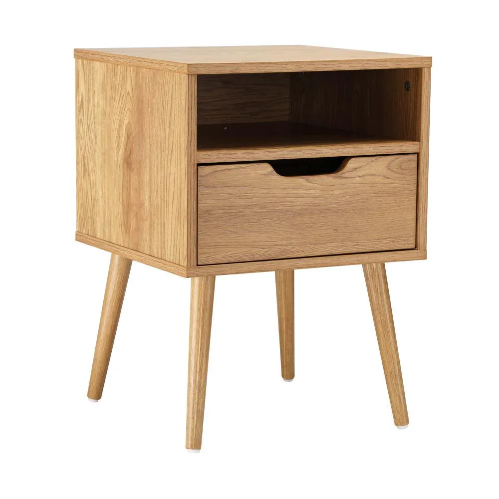 Bedside Table Handle-Free Open Shelf Wood - Image 4