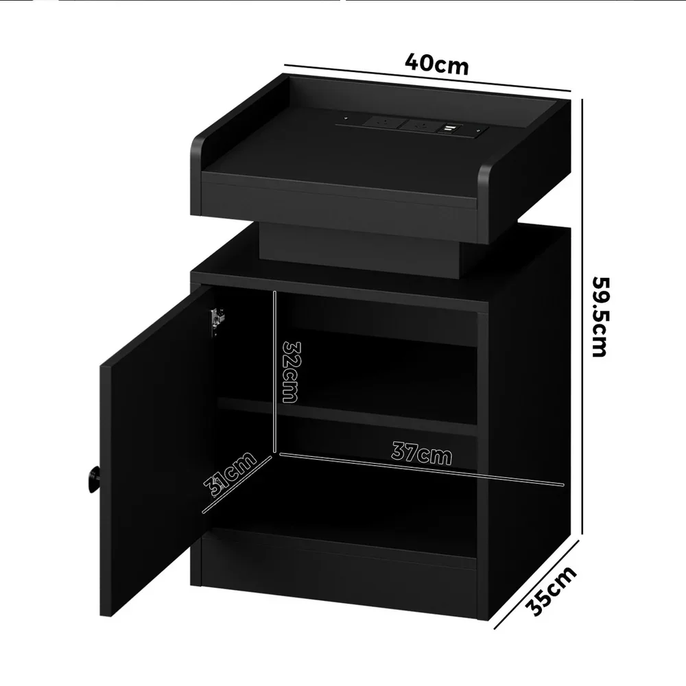 2x LED Bedside Table USB Charging Station Black - Image 8