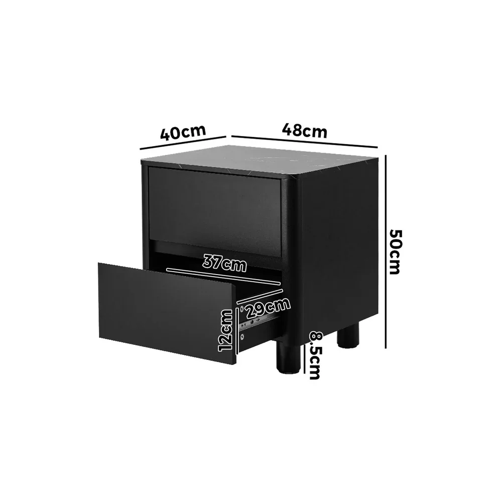 Bedside Table 2 Drawers Storage Cabinet Nightstand Black - Image 4