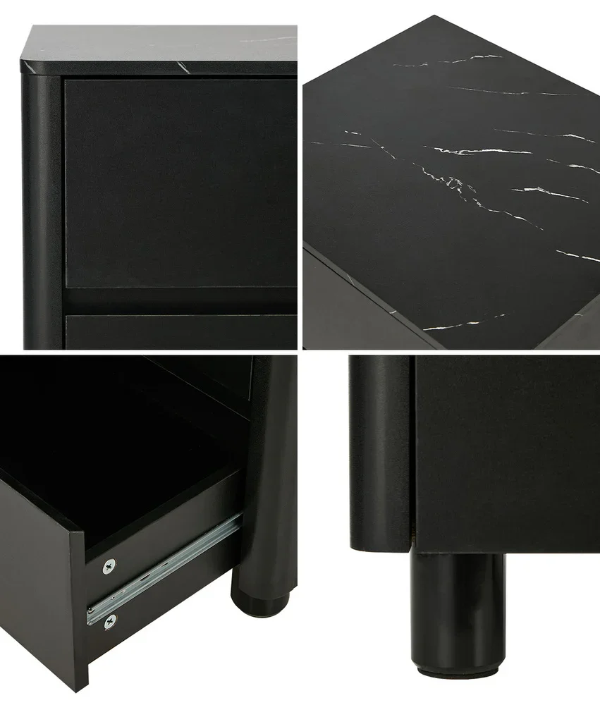 Bedside Table 2 Drawers Storage Cabinet Nightstand Black - Image 6