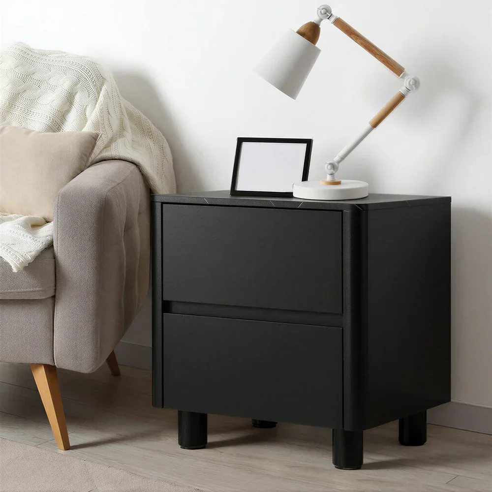 Bedside Table 2 Drawers Storage Cabinet Nightstand Black - Image 7