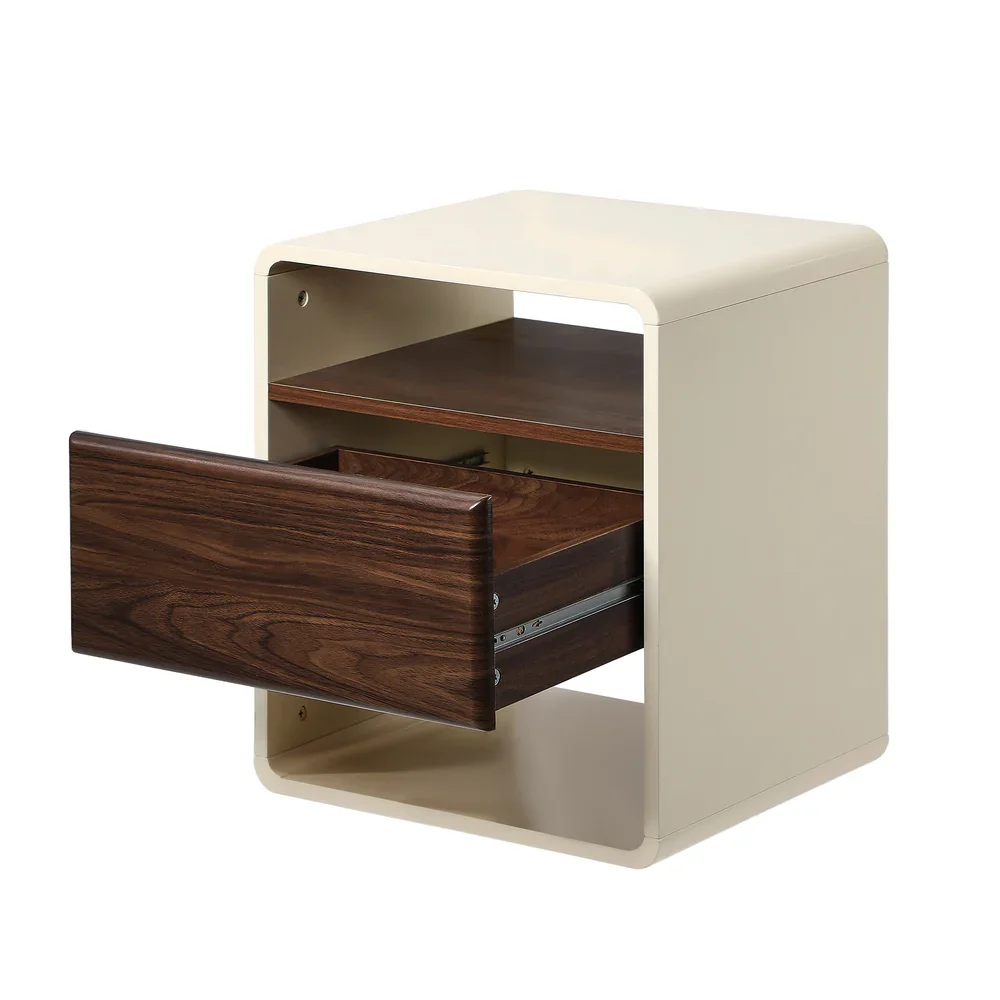2x Bedside Table With Drawer Open Shelves Retro-Modern - Image 5