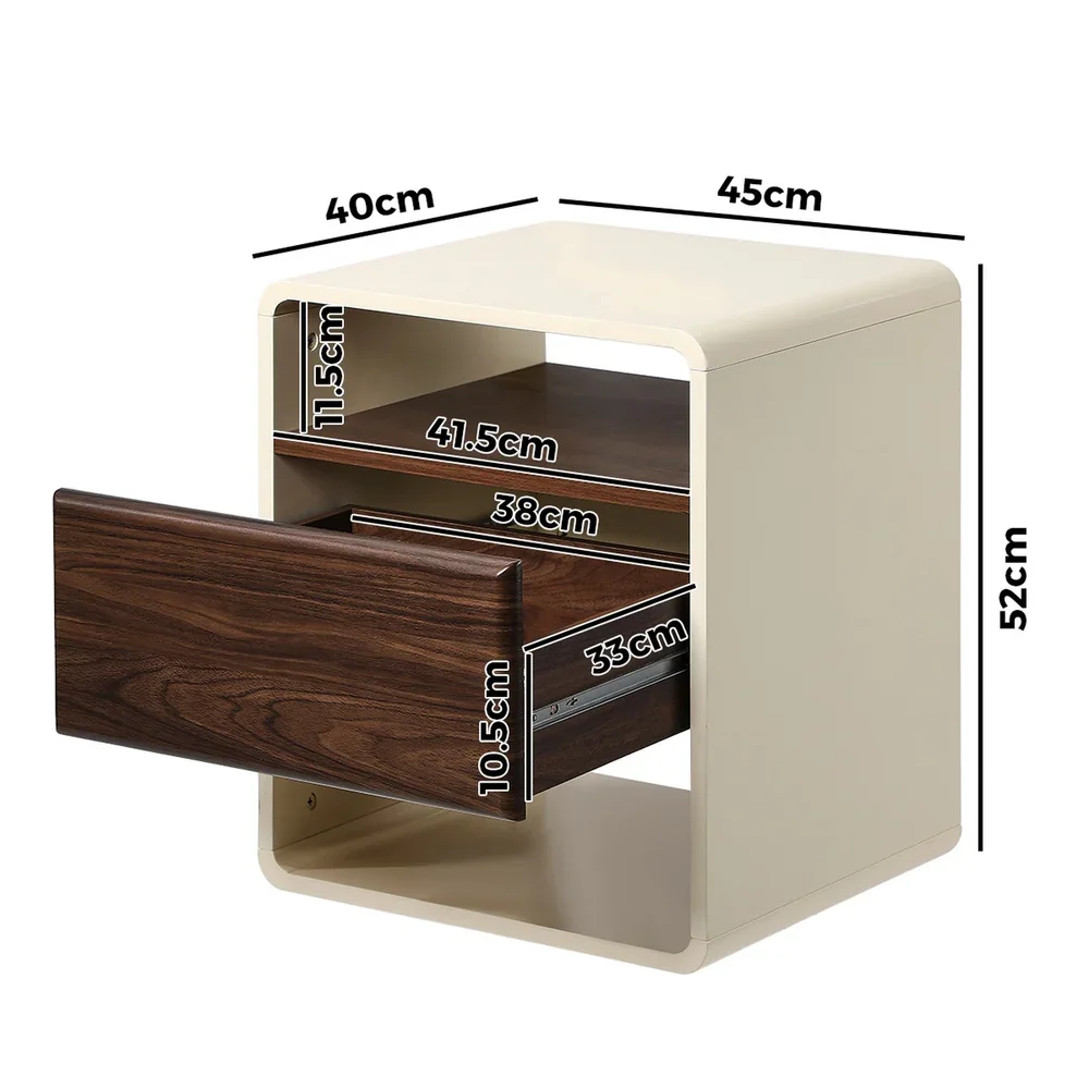 2x Bedside Table With Drawer Open Shelves Retro-Modern - Image 6