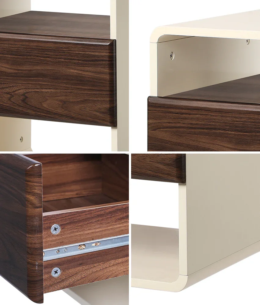 2x Bedside Table With Drawer Open Shelves Retro-Modern - Image 9