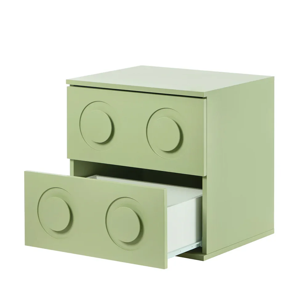 Bedside Table 2 Drawers Nightstand Side Storage Cabinet Green - Image 4