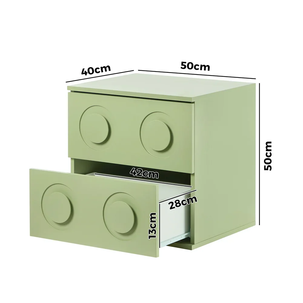 Bedside Table 2 Drawers Nightstand Side Storage Cabinet Green - Image 5