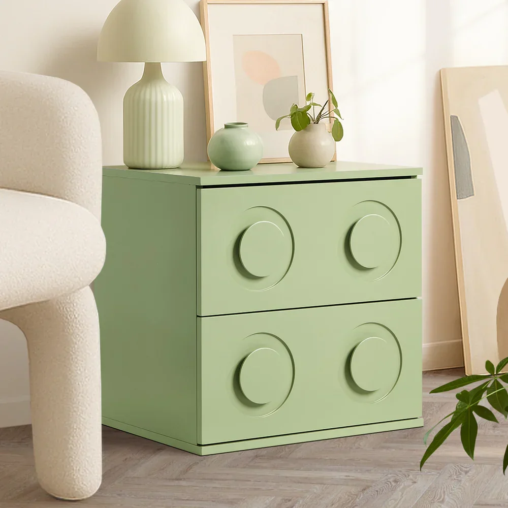 Bedside Table 2 Drawers Nightstand Side Storage Cabinet Green - Image 8