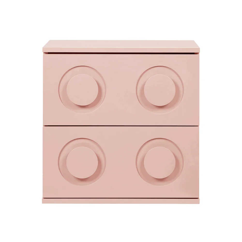 Bedside Table 2 Drawers Nightstand Side Storage Cabinet Pink - Image 2