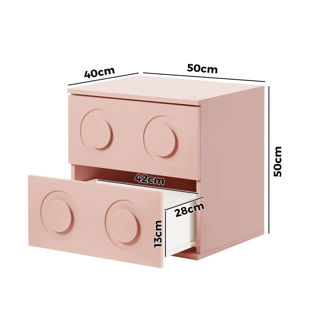 Bedside Table 2 Drawers Nightstand Side Storage Cabinet Pink - Image 5