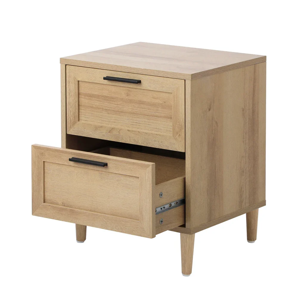 Bedside Table Nightstand 2 Drwers Natural - Image 3