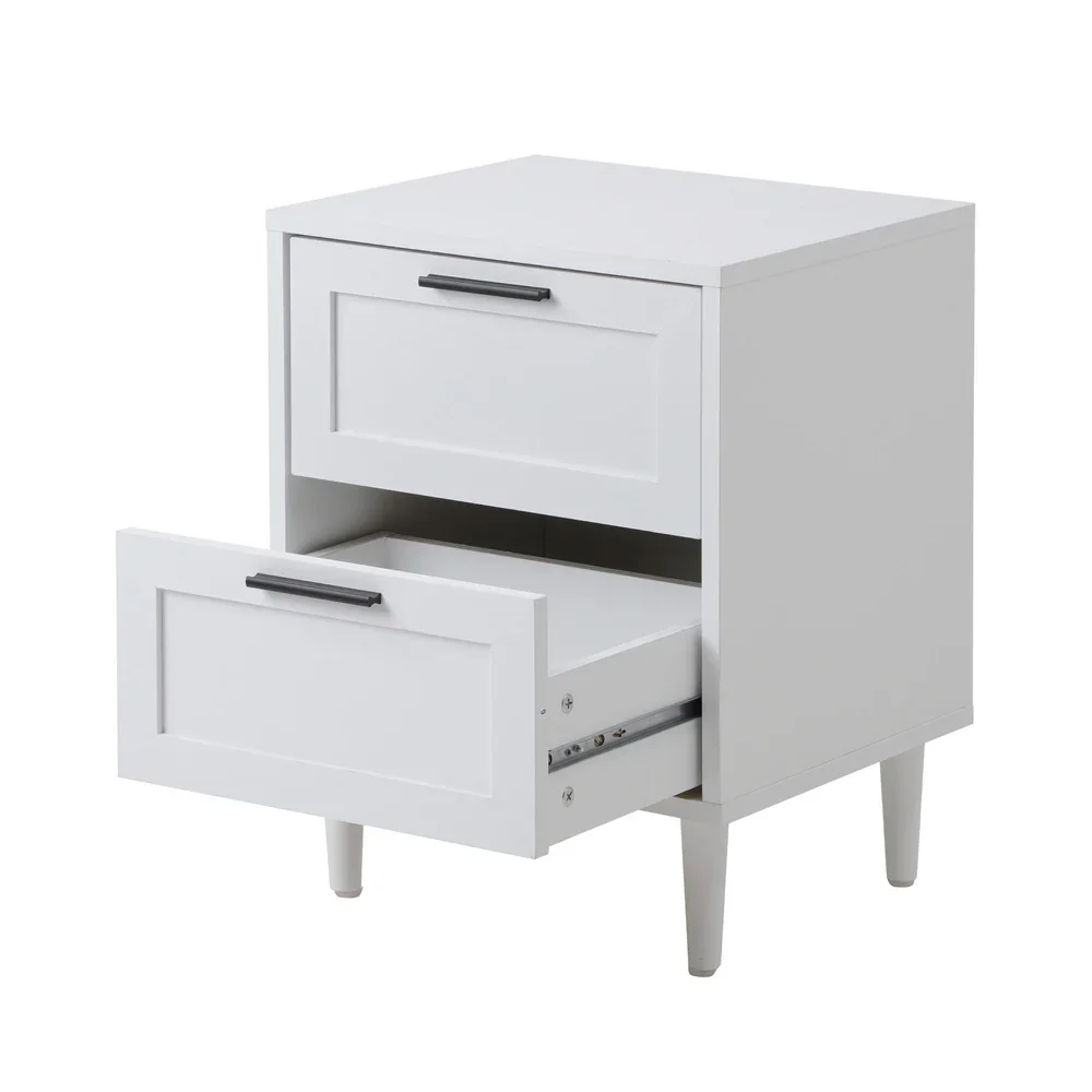 Bedside Table Nightstand 2 Drwers White - Image 6