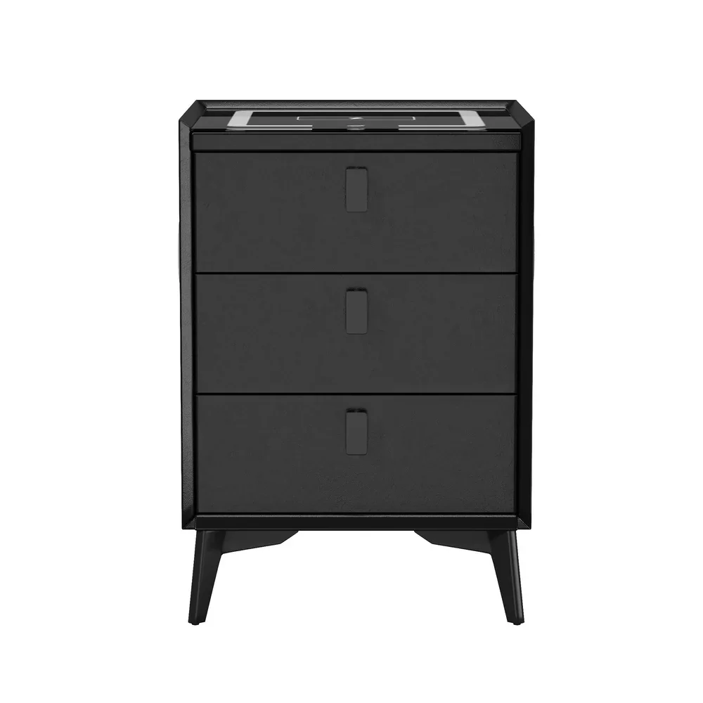 Smart Bedside Table Wireless Charging LED Lights 3 Drawers Black - Image 3