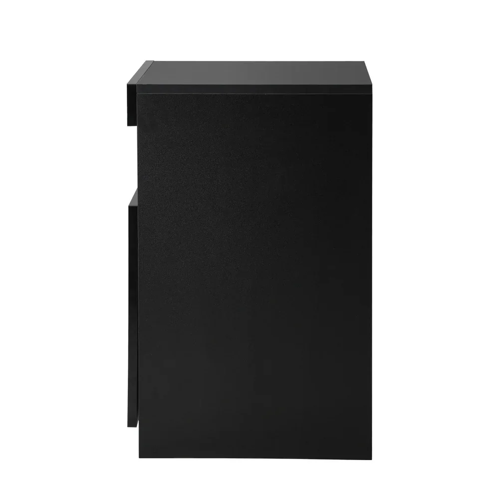 Bedside Table LED Nightstand Shelf Black - Image 5