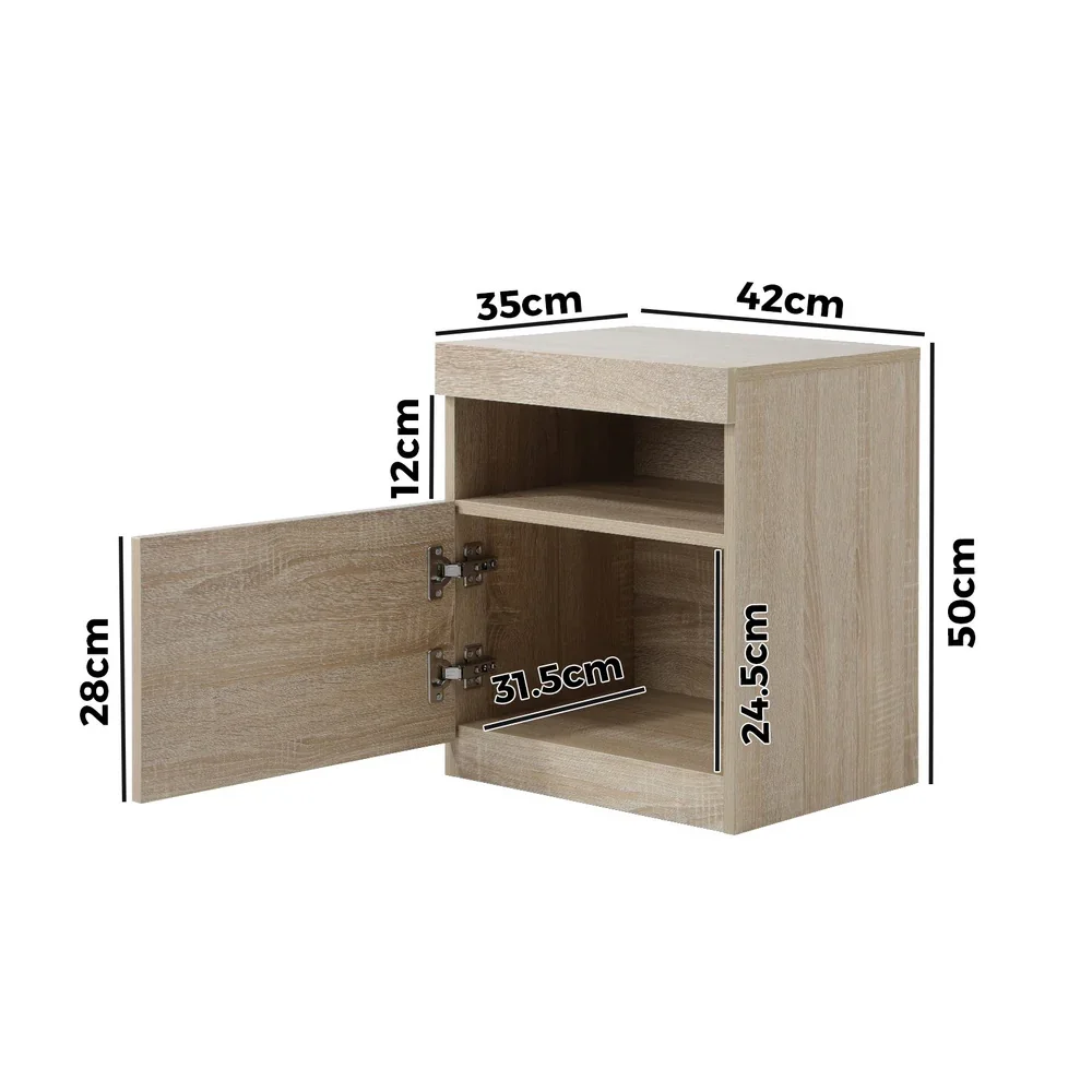 Bedside Table LED Nightstand Shelf Natural - Image 9