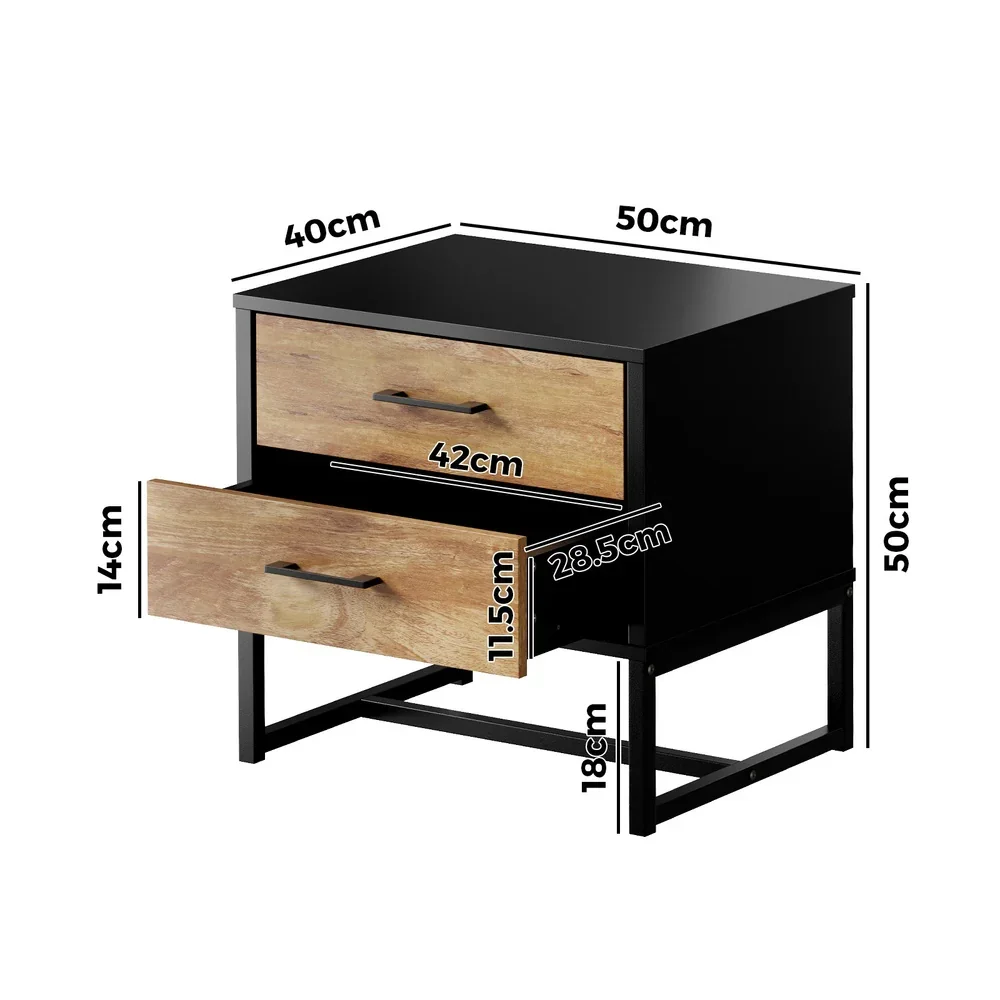 Bedside Table 2 Drawers Storage Metal Industrial - Image 6