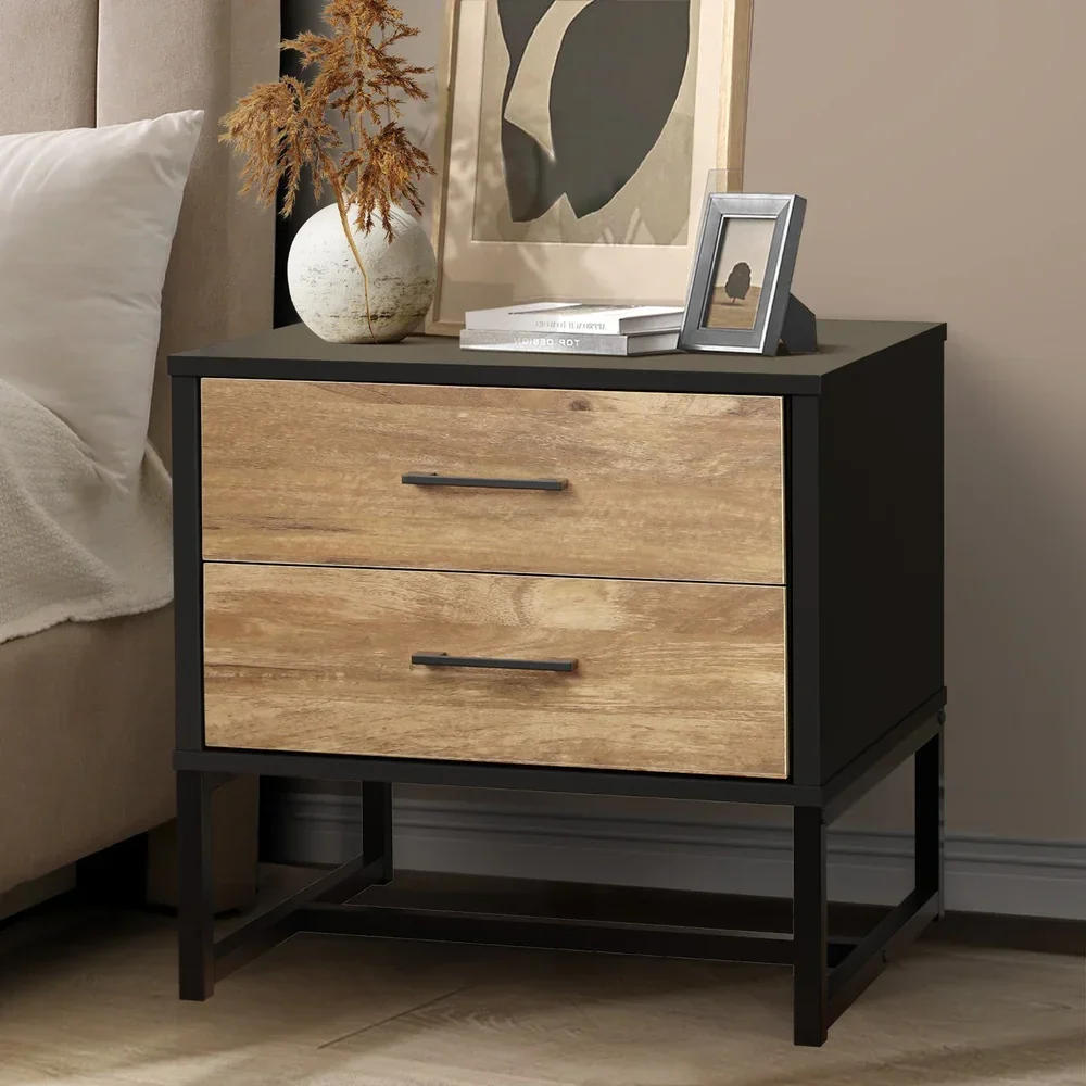 Bedside Table 2 Drawers Storage Metal Industrial - Image 7