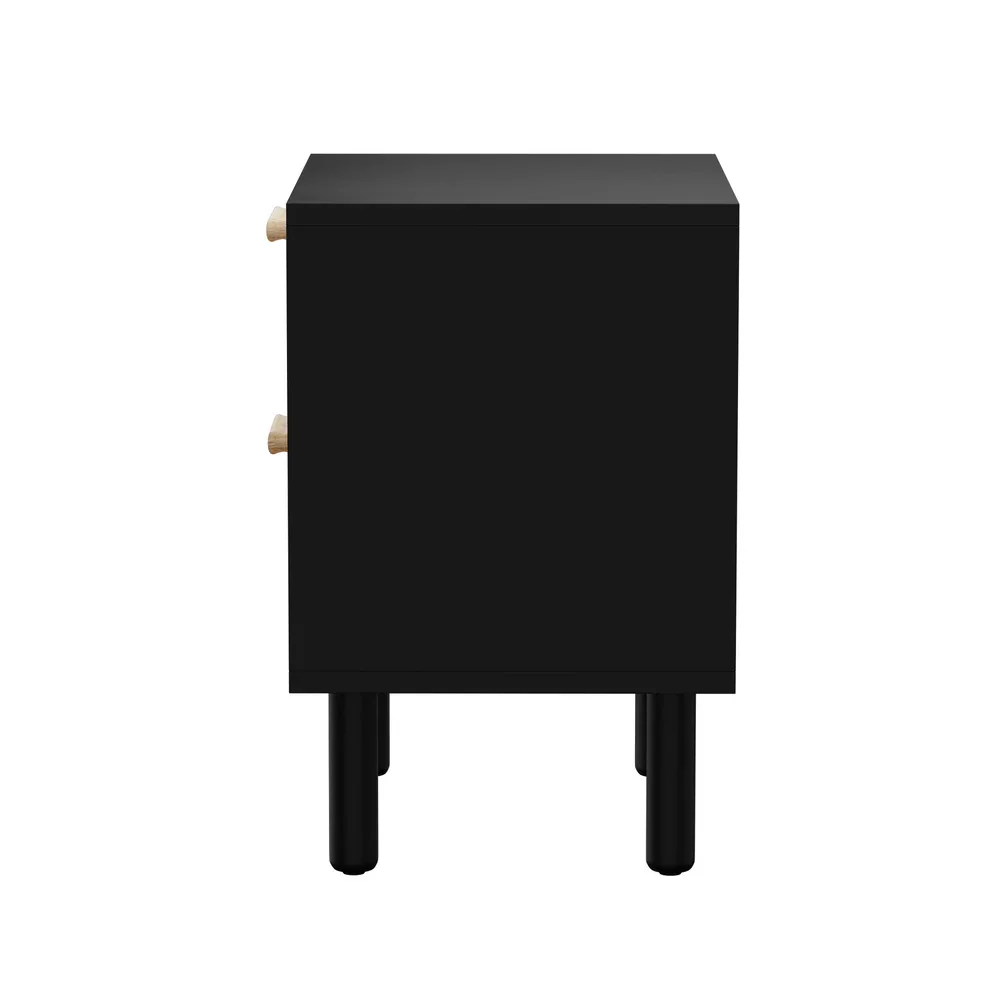 Bedside Table 2 Drawers Rattan Black - Image 3