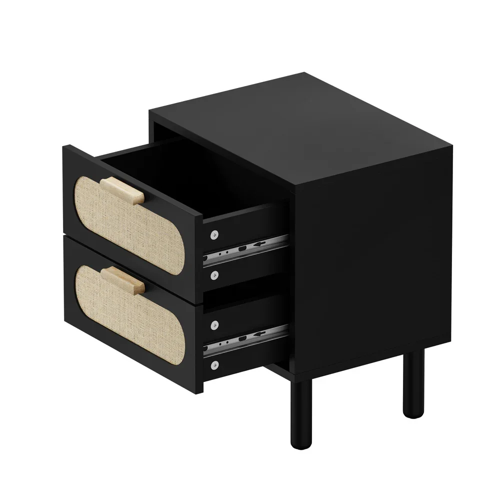 Bedside Table 2 Drawers Rattan Black - Image 5