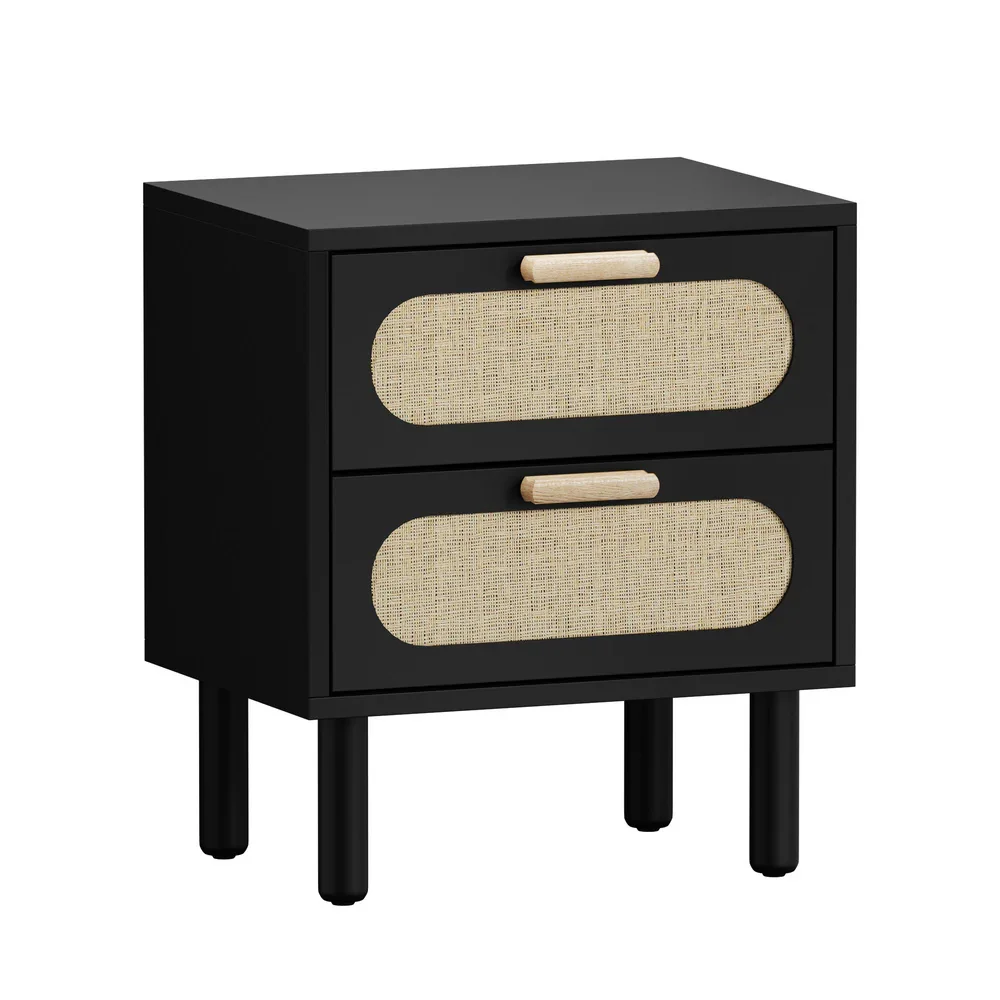 Bedside Table 2 Drawers Rattan Black - Image 7