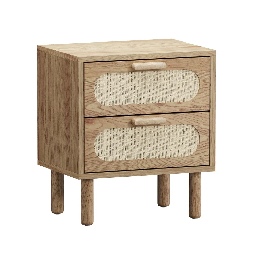 Bedside Table 2 Drawers Rattan Natural - Image 2