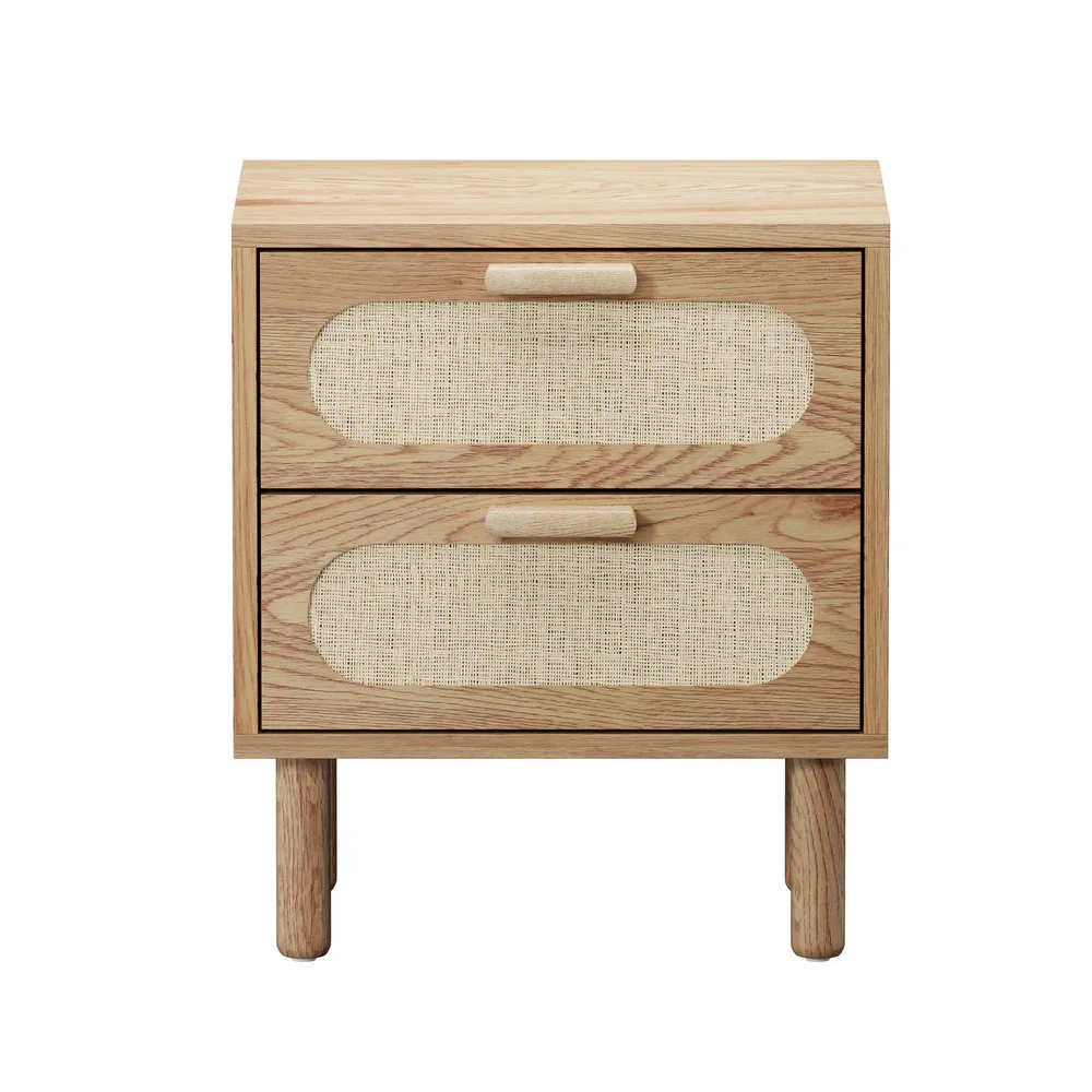 Bedside Table 2 Drawers Rattan Natural - Image 3