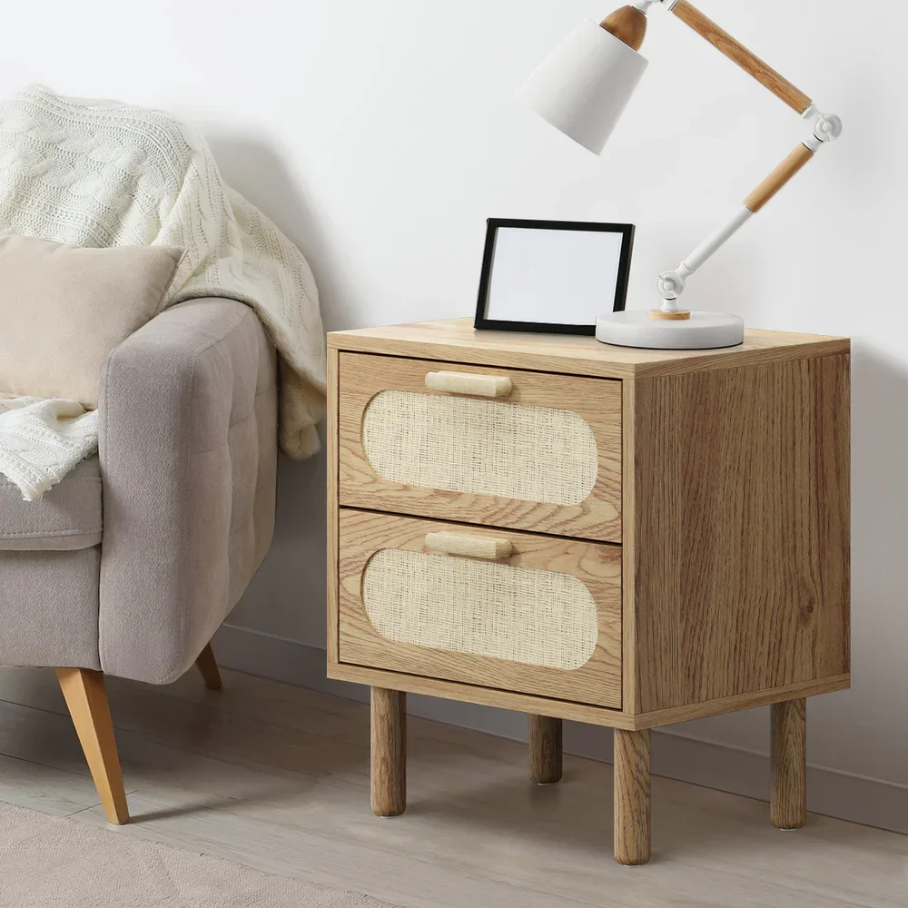 Bedside Table 2 Drawers Rattan Natural - Image 4