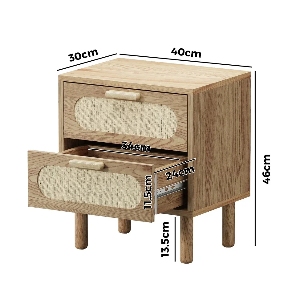 2x Bedside Table 2 Drawers Rattan Natural - Image 8