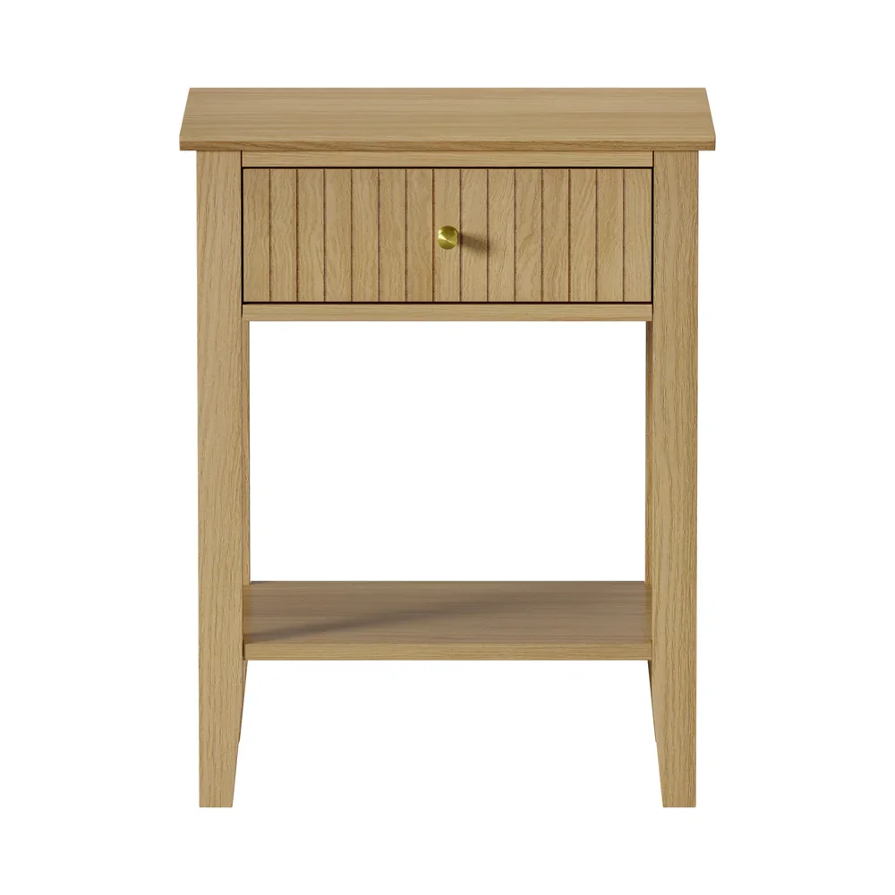 Bedside Table with 1 Drawer Open Shelf Nightstand Natural - Image 2