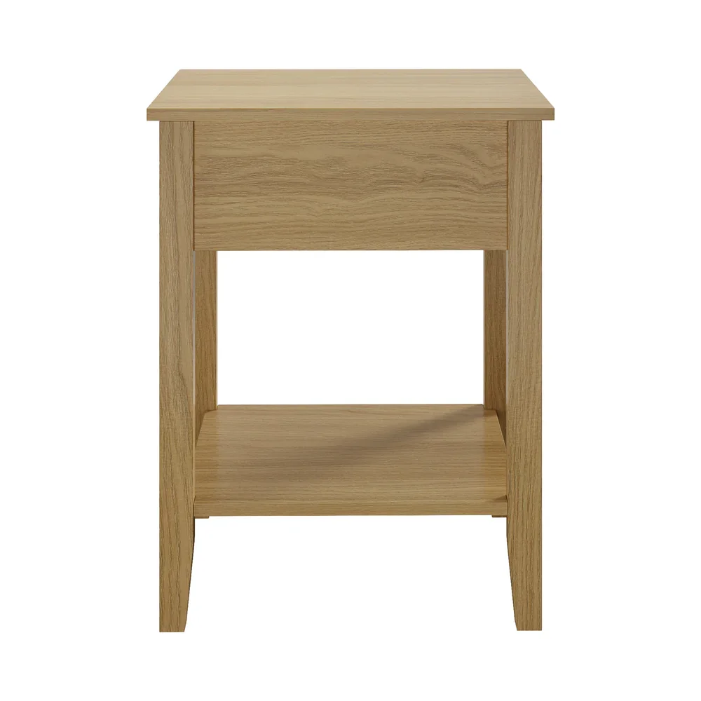 Bedside Table with 1 Drawer Open Shelf Nightstand Natural - Image 3
