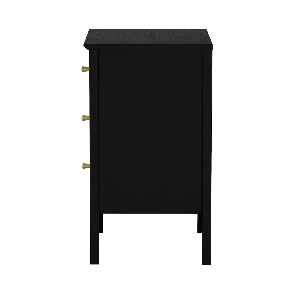 Bedside Table 3 Drawers Side End Nightstand Black - Image 5