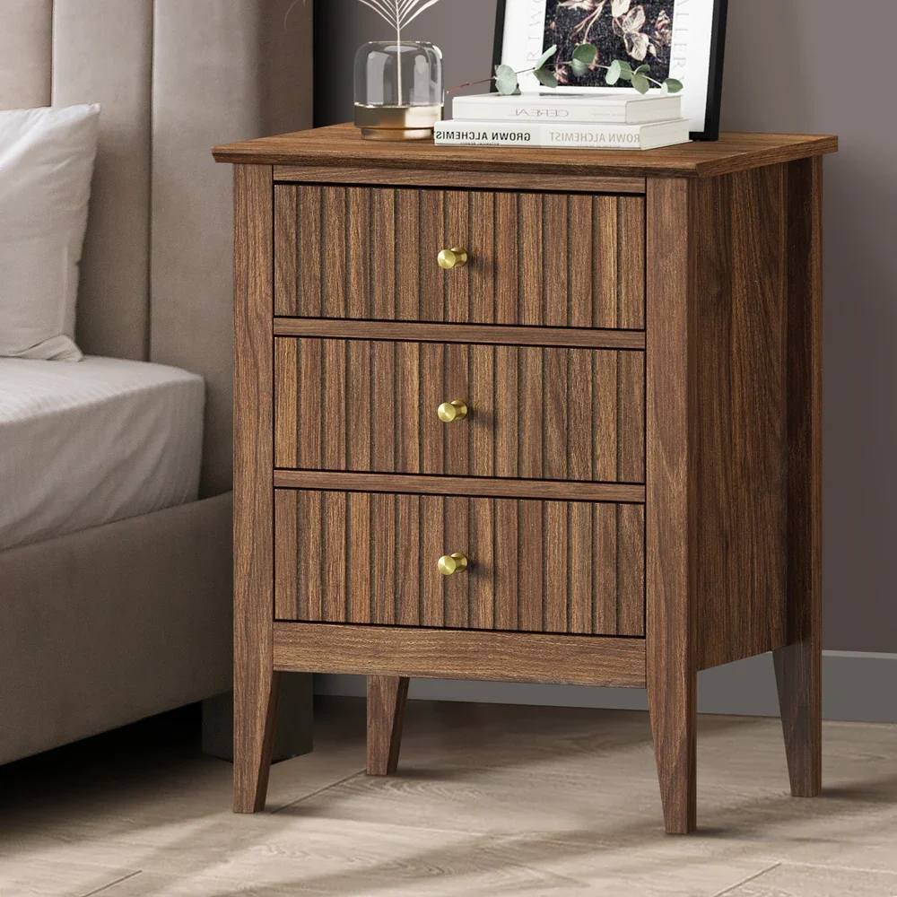 Bedside Table 3 Drawers Side End Nightstand Walnut - Image 2